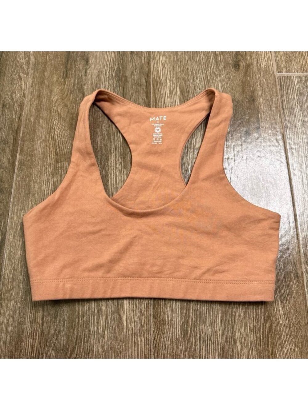MATE The Label Racerback Organic Cotton Sports Bra Clay Terracotta color S